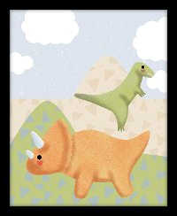 Green and Orange Dinosaurs Canvas Framed Wall Art