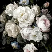 White, Muted Pink, Gray and Blue Floral 3D Print on Glass