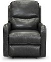 Charcoal Gray Leather-Match Power Recliner with Power Lumbar and Headrest - Chia