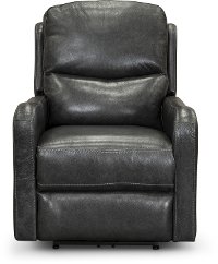 Charcoal Gray Leather-Match Power Recliner with Power Lumbar and Headrest - Chia