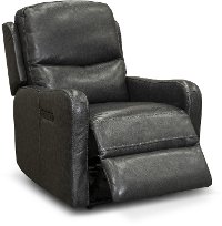 Charcoal Gray Leather-Match Power Recliner with Power Lumbar and Headrest - Chia-2