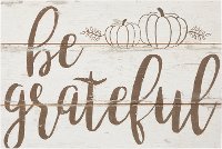 Distressed Cream Be Grateful Wall Decor with Pumpkins