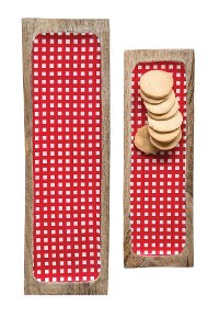 Medium Red Gingham Enameled Mango Wood Tray