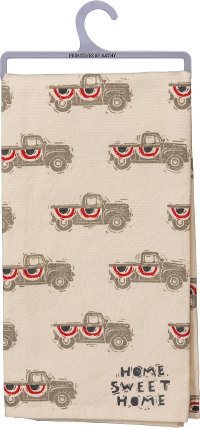 Beige, Red and Blue Truck Home Sweet Home Dish Towel