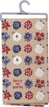 Red, White and Blue Floral America The Beautiful Tan Dish Towel