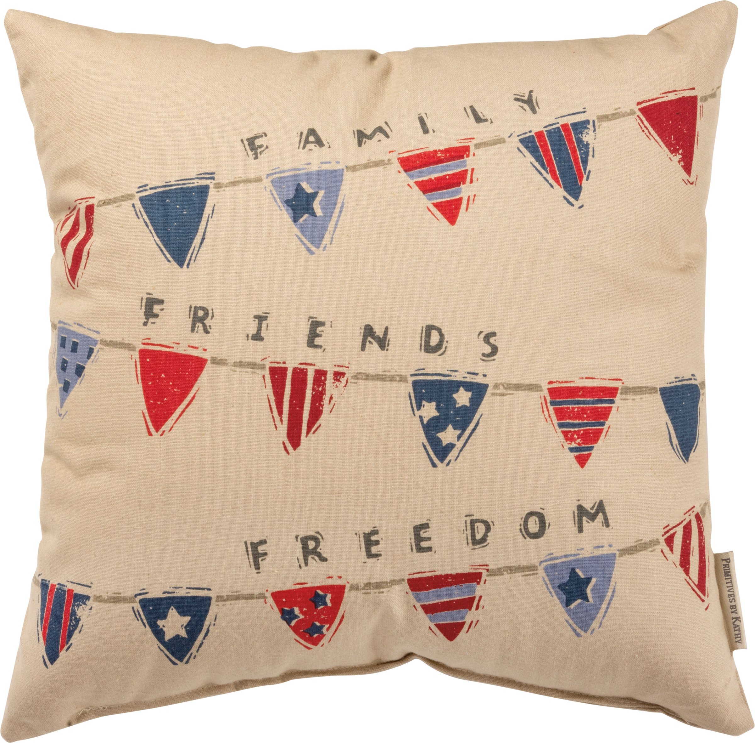 Red, Blue and Tan Family, Friends and Freedom Throw Pillow-1