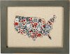 Stitched Red, White and Blue Floral Map Framed Wall Decor