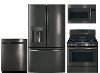 KIT GE 4 Piece Gas Kitchen Package with French Door Refrigerator - Black Stainless Steel