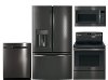 KIT GE 4 Piece Electric Kitchen Package with French Door Refrigerator - Black Stainless Steel