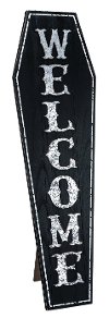 Welcome MDF Coffin Halloween Decor with Kick Out Stand