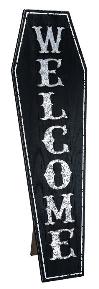 Welcome MDF Coffin Halloween Decor with Kick Out Stand