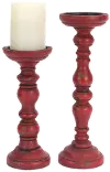 9 Inch Antique Red Wood Candle Holder