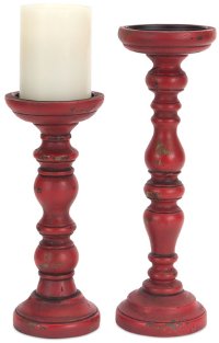 9 Inch Antique Red Wood Candle Holder
