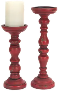 9 Inch Antique Red Wood Candle Holder