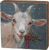 Snowy Goat Wooden Box Sign