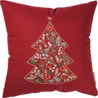 Red Throw Pillow with Floral-Filled Botanical Tree