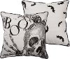Cream and Black Boo, Skeleton and Bat Throw Pillow