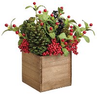 12 Inch Red Berry and Green Pine Cone Arrangement Box