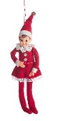 Red Girl Elf Ornament in Red and White Fleece