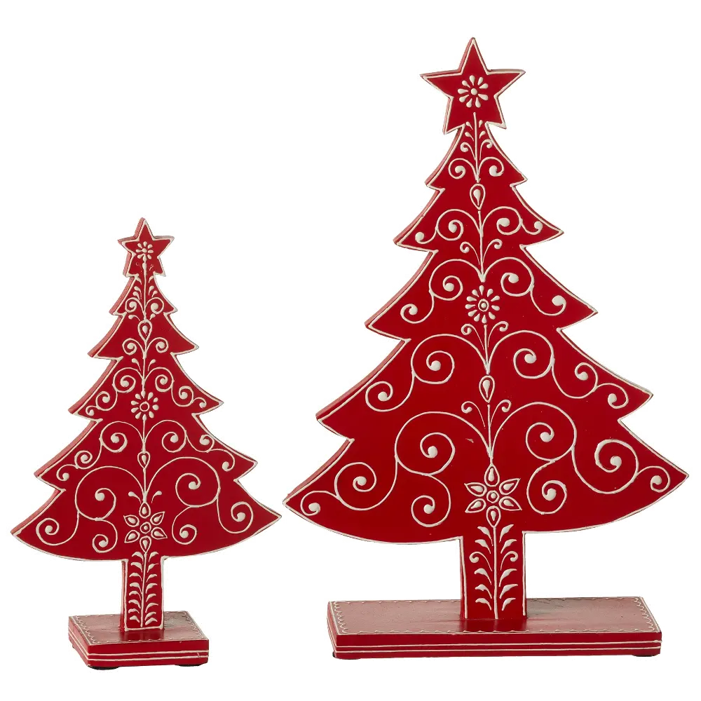 11 Inch Red Patterned Wood Tree-1