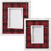 Wooden White Picture Frame with Red Plaid Detailing
