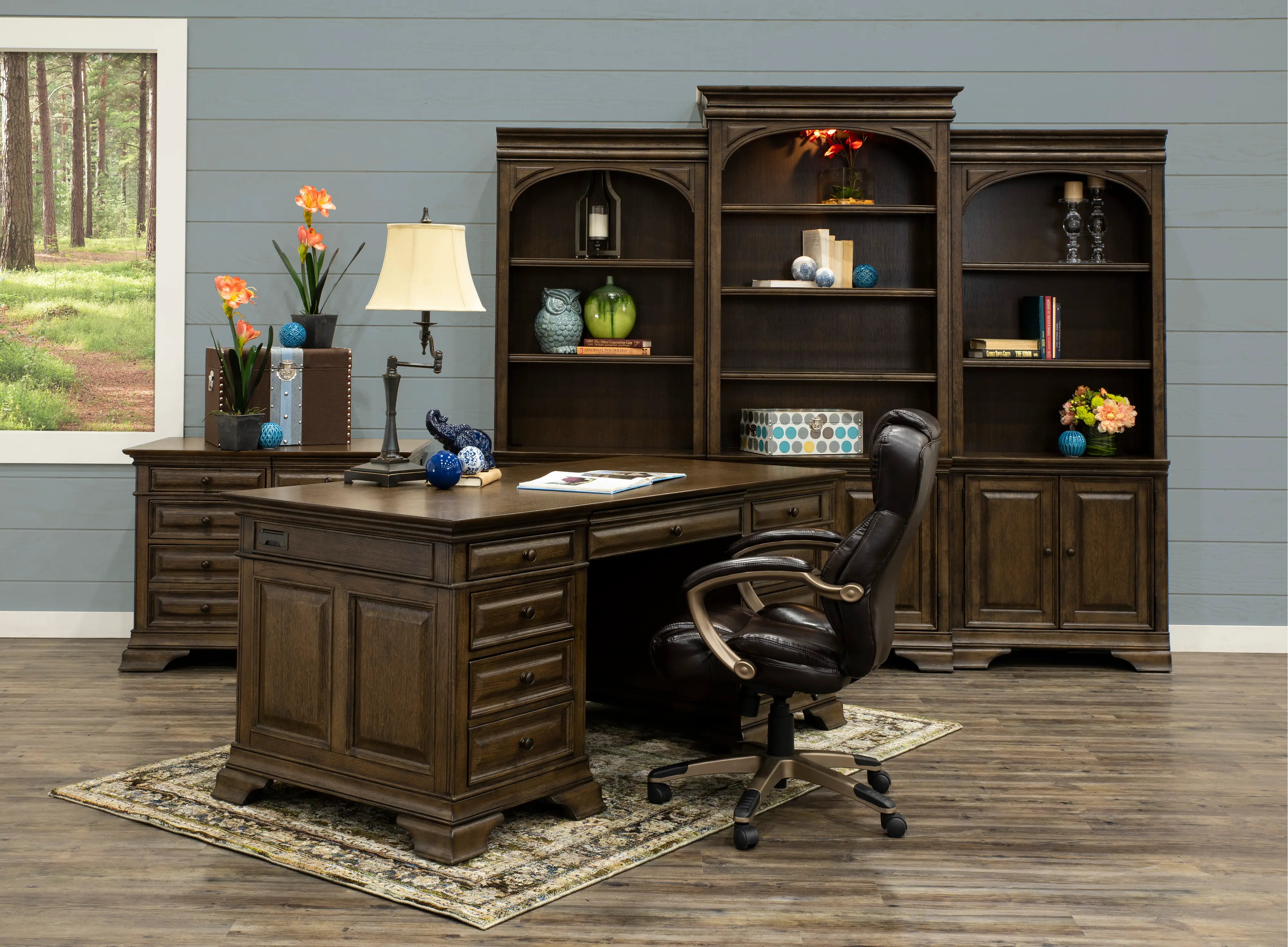 Arcadia Chestnut Brown Bookcase Wall with Doors-2