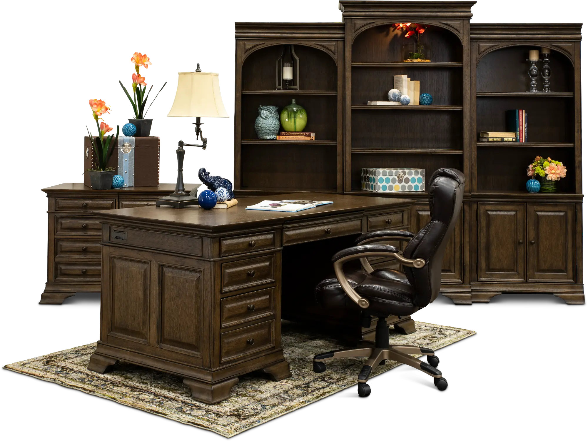 Arcadia Chestnut Brown Bookcase Wall with Doors-3