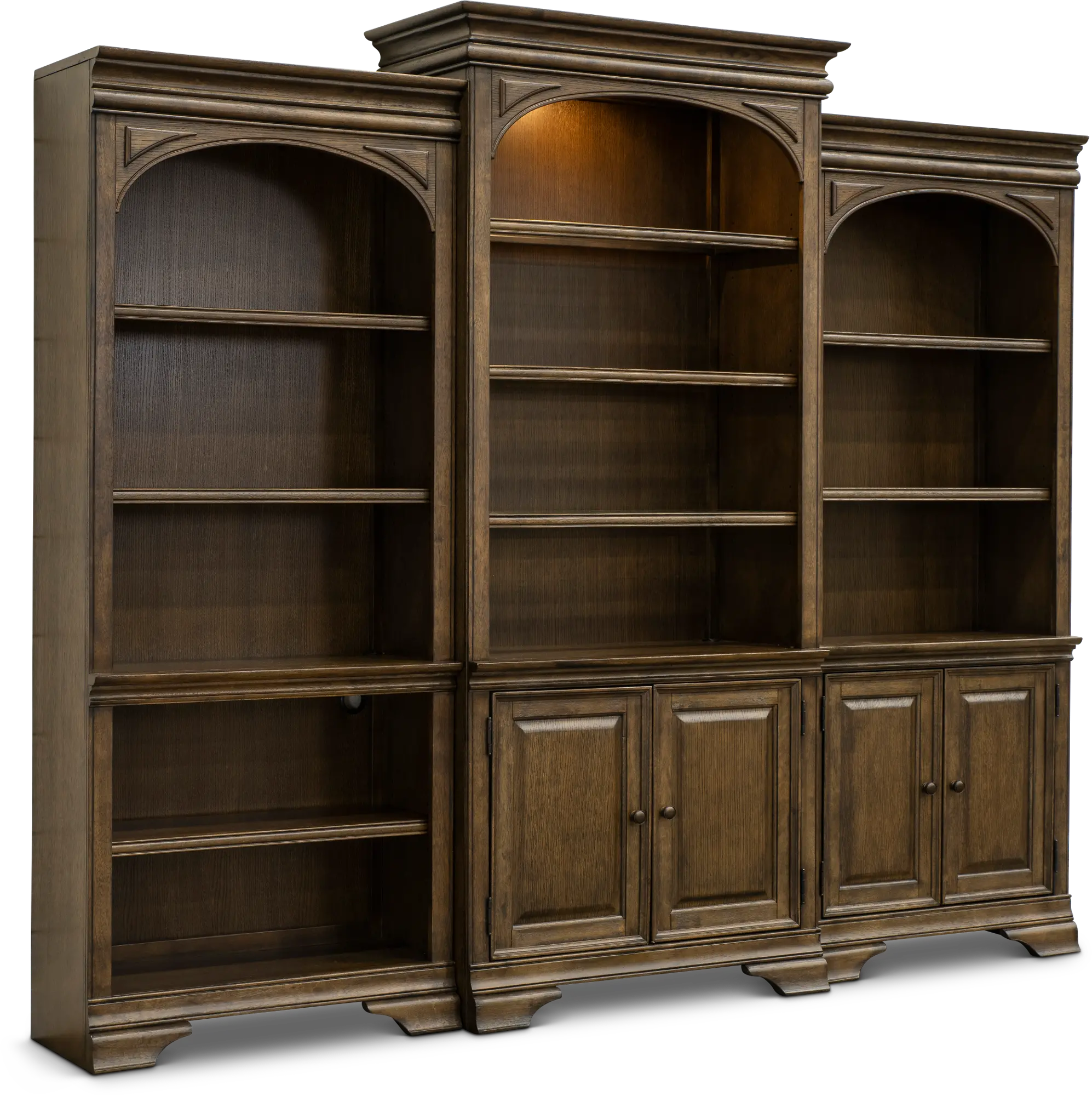 Arcadia Chestnut Brown Bookcase Wall with Doors-7