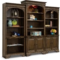 Chestnut Brown Bookcase Wall with Doors - Arcadia-6