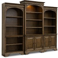 Chestnut Brown Bookcase Wall with Doors - Arcadia-7