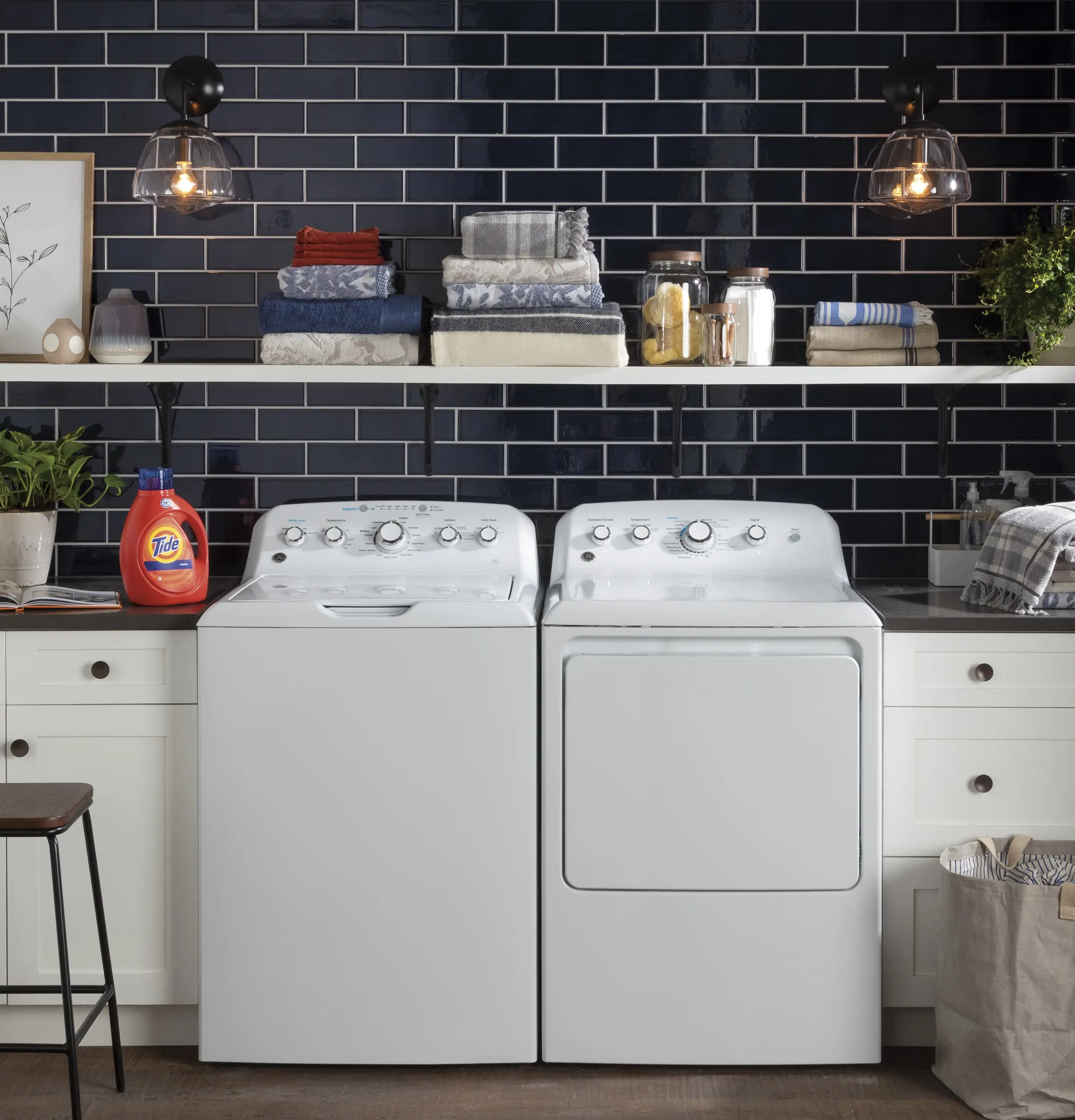 KIT GE 14 Cycle Top Load Washer and Electric Dryer Pair - White-2