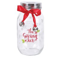 Glass Season of Giving Jar with Ribbon and Bell Accent