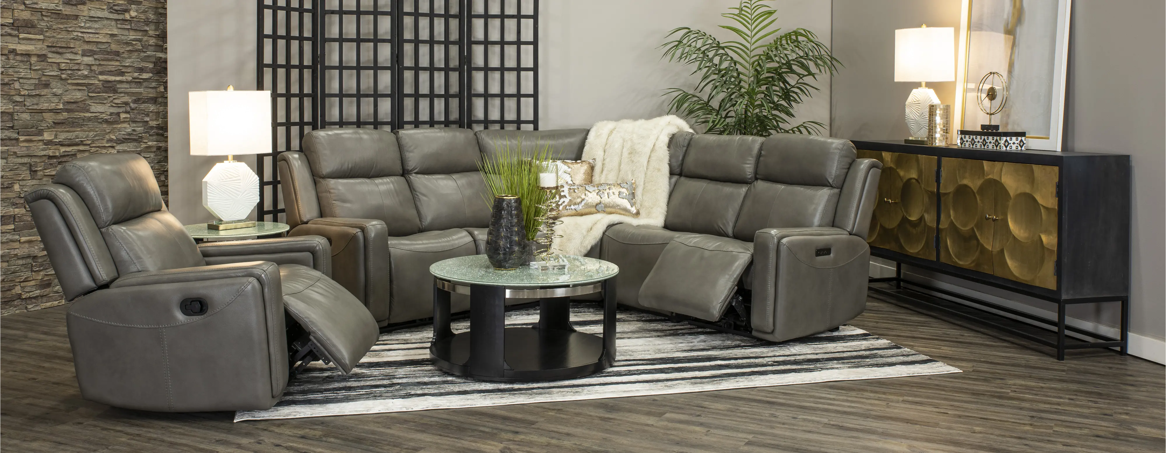 Gray Leather-Match 5 Piece Power Reclining Sectional Sofa - Stratus-3