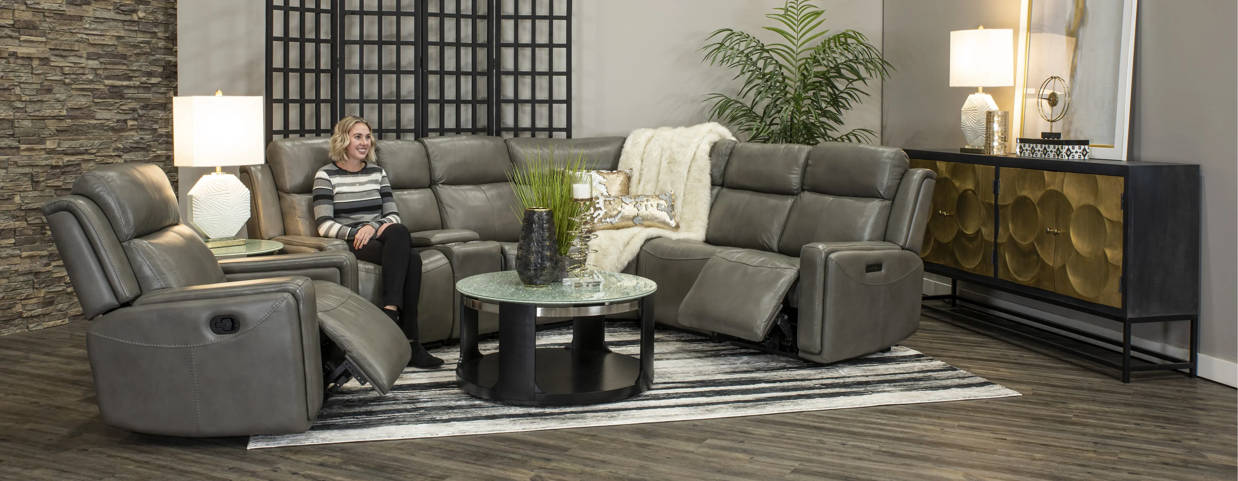 Gray Leather-Match 6 Piece Power Reclining Sectional Sofa - Stratus-3