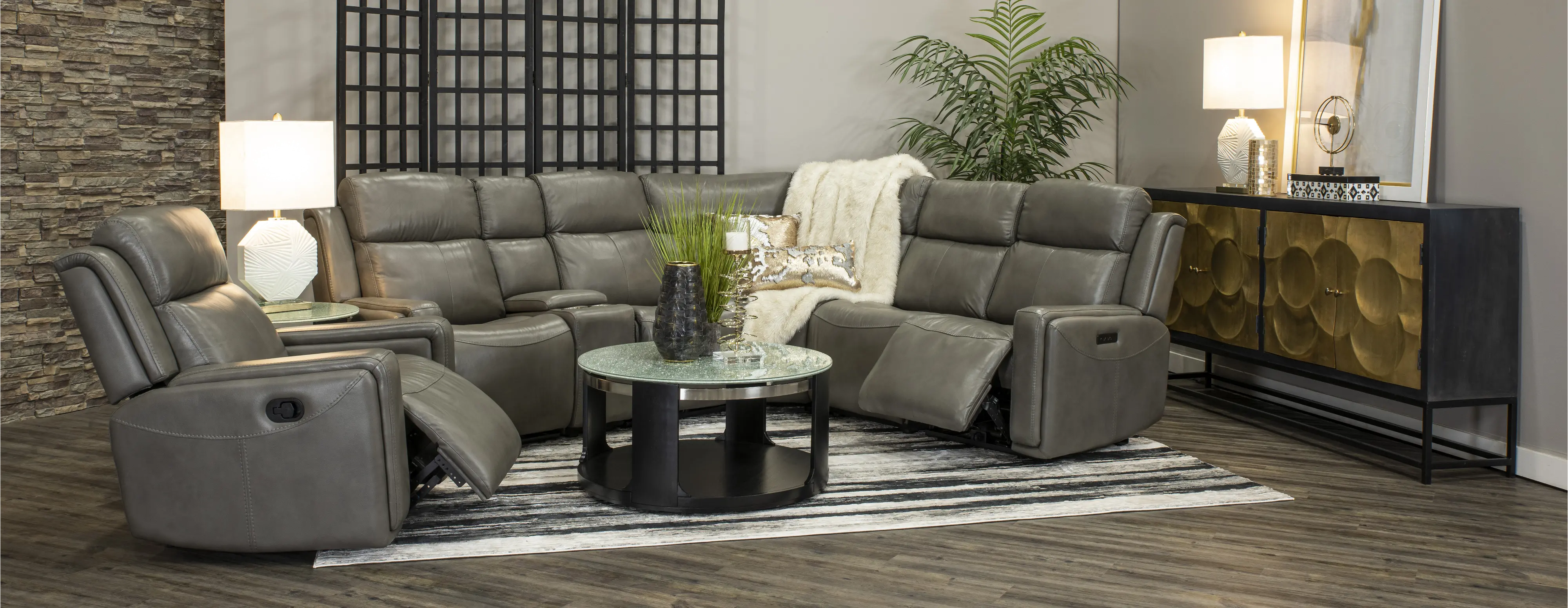 Gray Leather-Match 6 Piece Power Reclining Sectional Sofa - Stratus-4