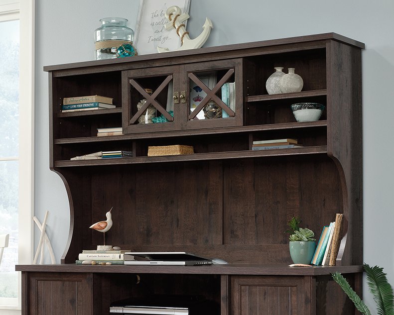 Costa Coffee Oak L-Shaped Desk Hutch-1