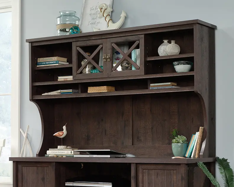 Costa Coffee Oak L-Shaped Desk Hutch-1