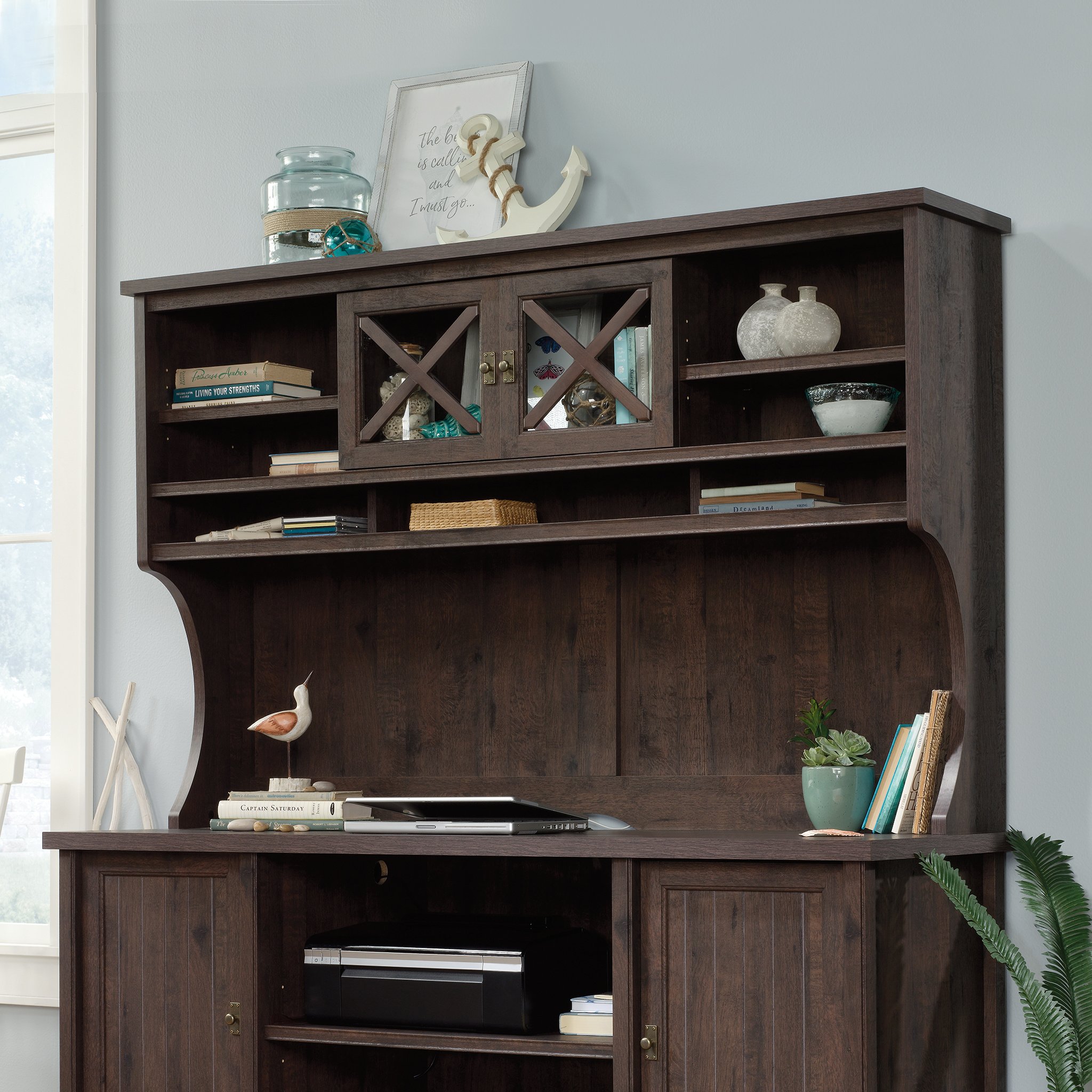 Costa Coffee Oak L-Shaped Desk Hutch-6
