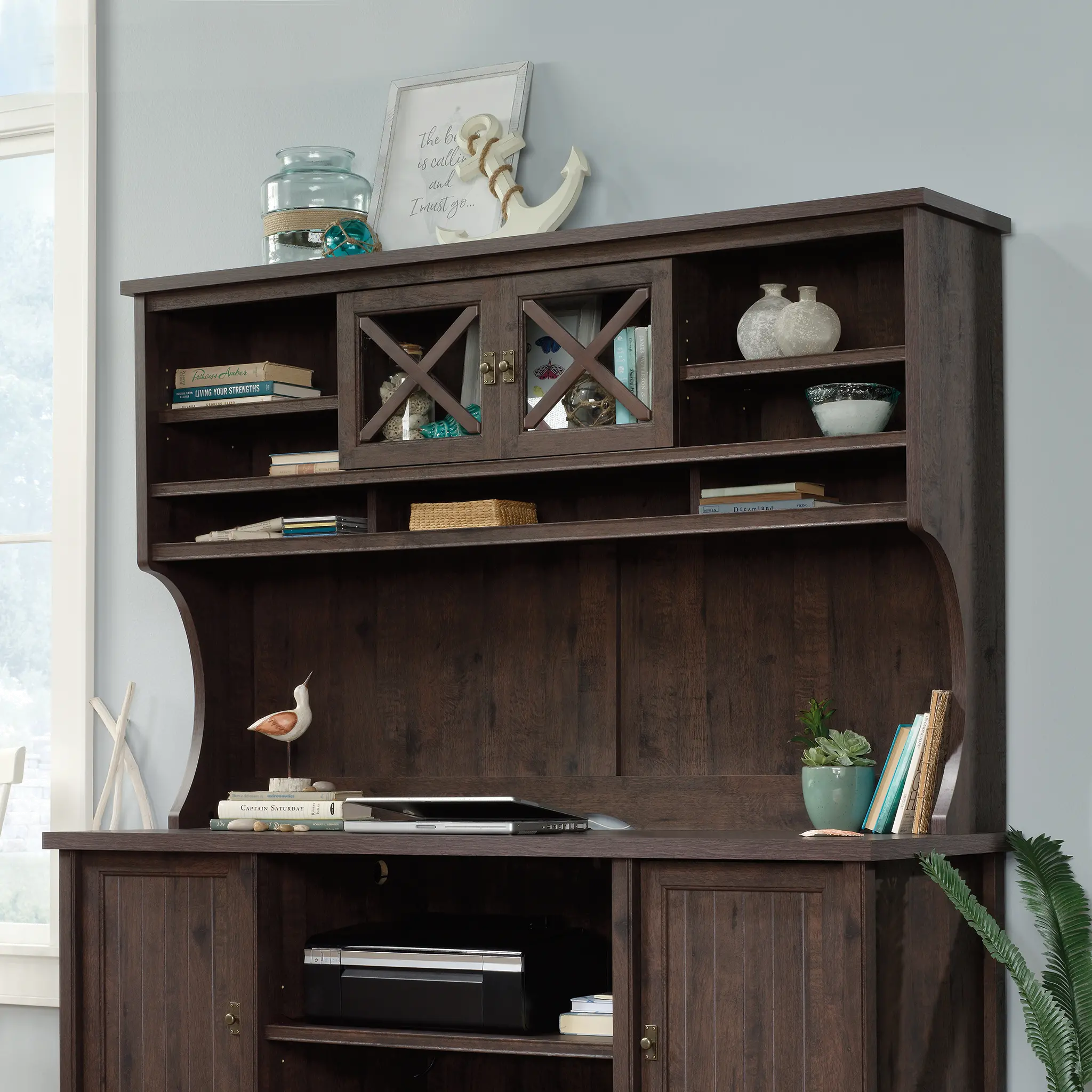 Costa Coffee Oak L-Shaped Desk Hutch-6