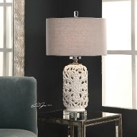 Pierced Ceramic Cream Table Lamp with Crystal Detailing-2