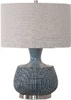 Blue Glaze Table Lamp with Rust Bronze Distressing