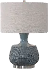 Blue Glaze Table Lamp with Rust Bronze Distressing