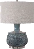 Blue Glaze Table Lamp with Rust Bronze Distressing