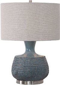Blue Glaze Table Lamp with Rust Bronze Distressing