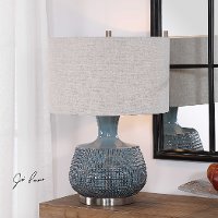 Blue Glaze Table Lamp with Rust Bronze Distressing-2