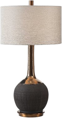 Matte Black Ceramic Table Lamp with Metallic Gold Bronze Neck