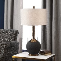 Matte Black Ceramic Table Lamp with Metallic Gold Bronze Neck-2