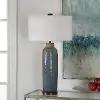 Blue Glazed Finish Table Lamp with Oil Rubbed Bronze Accents