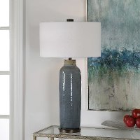 Blue Glazed Finish Table Lamp with Oil Rubbed Bronze Accents