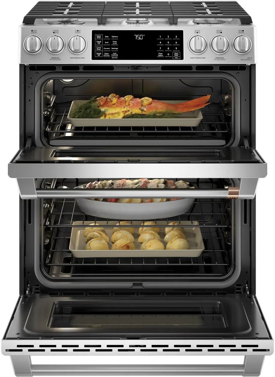 CGS750P2MS1 Cafe 30 Inch Double Oven Smart Gas Range with Convection - Stainless Steel-3
